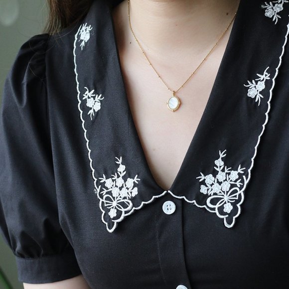 NEW 18K Gold Plated Mother Of Pearl Oval Necklace - Picture 3 of 8